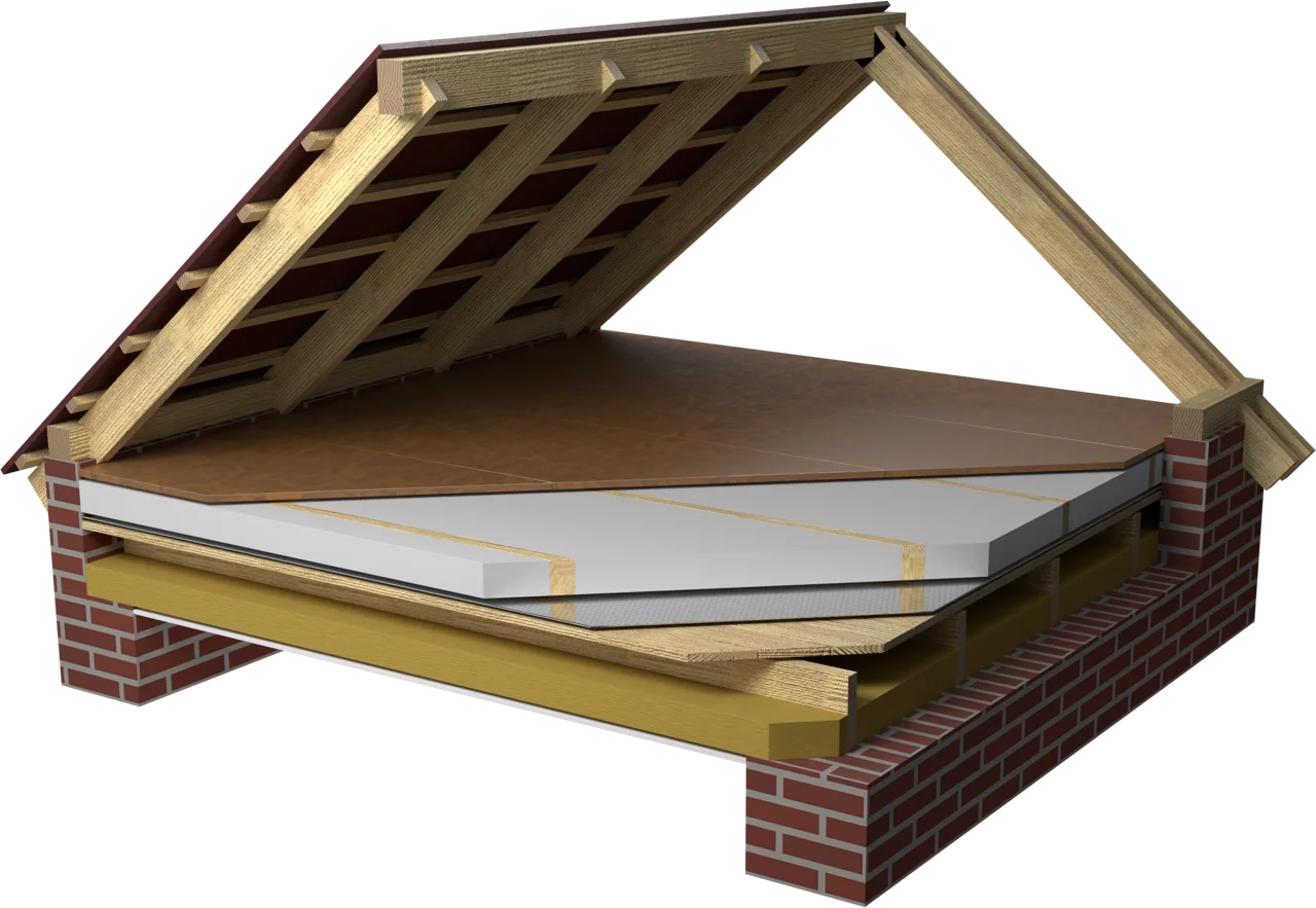Rendering 3D: il solaio in legno, nel sottotetto, con tavolato calpestabile
