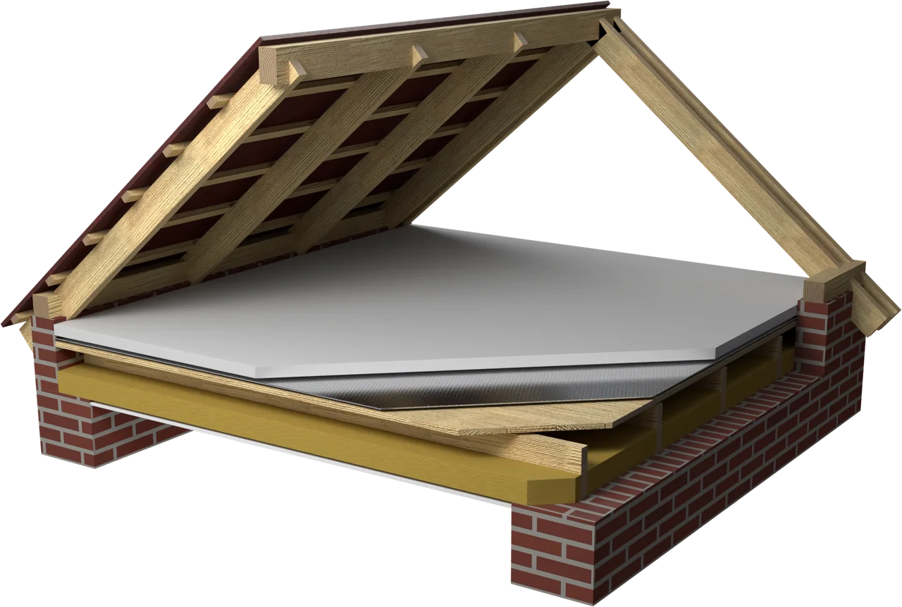 Rendering 3D: il solaio in legno, nel sottotetto, senza tavolato calpestabile