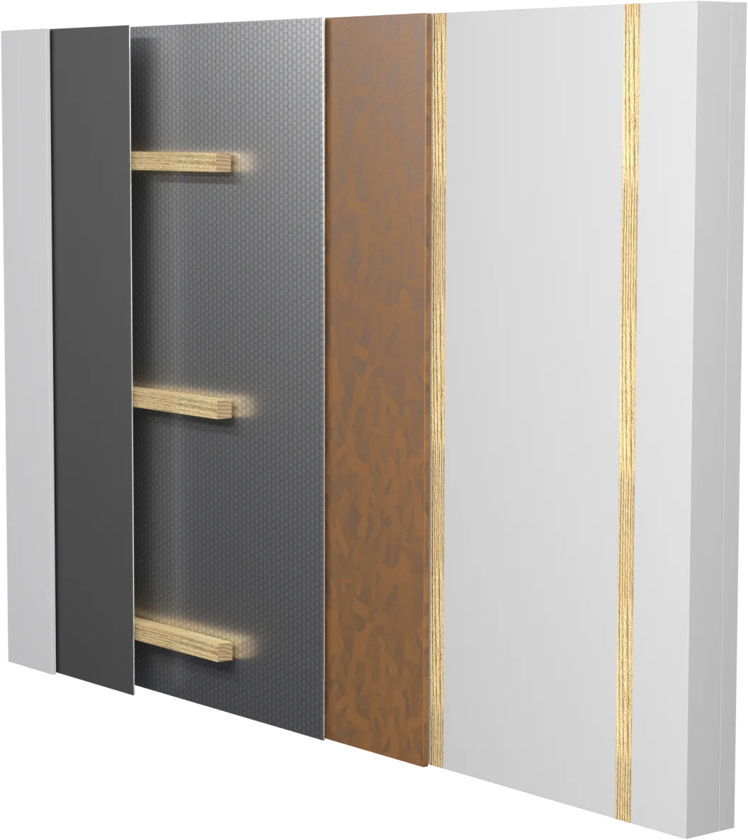 Rendering 3D: la parete dall'interno, con OSB